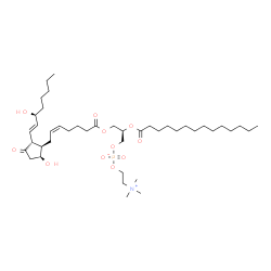 ChemSpider 2D Image | (2R)-3-{[(5Z,9alpha,13E,15S)-9,15-Dihydroxy-1,11-dioxoprosta-5,13-dien-1-yl]oxy}-2-(tetradecanoyloxy)propyl 2-(trimethylammonio)ethyl phosphate | C42H76NO11P