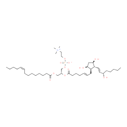 ChemSpider 2D Image | (2R)-3-[(9Z)-9-Tetradecenoyloxy]-2-{[(5E,9alpha,11alpha,13E,15S)-9,11,15-trihydroxy-1-oxoprosta-5,13-dien-1-yl]oxy}propyl 2-(trimethylammonio)ethyl phosphate | C42H76NO11P