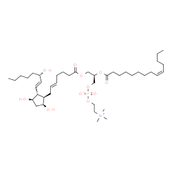 ChemSpider 2D Image | (2R)-2-[(9Z)-9-Tetradecenoyloxy]-3-{[(5E,9alpha,11alpha,13E,15S)-9,11,15-trihydroxy-1-oxoprosta-5,13-dien-1-yl]oxy}propyl 2-(trimethylammonio)ethyl phosphate | C42H76NO11P