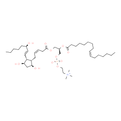 ChemSpider 2D Image | (2R)-3-{[(3Z)-5-{(1S,2R,3R,5S)-3,5-Dihydroxy-2-[(1E,3R)-3-hydroxy-1-octen-1-yl]cyclopentyl}-3-pentenoyl]oxy}-2-[(9Z)-9-hexadecenoyloxy]propyl 2-(trimethylammonio)ethyl phosphate | C42H76NO11P