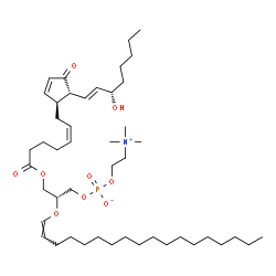 ChemSpider 2D Image | (2R)-3-{[(5Z,13E,15S)-15-Hydroxy-1,11-dioxoprosta-5,9,13-trien-1-yl]oxy}-2-[(1Z)-1-octadecen-1-yloxy]propyl 2-(trimethylammonio)ethyl phosphate | C46H82NO9P