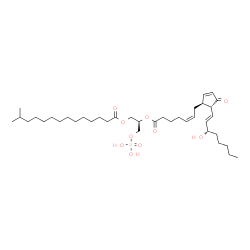 ChemSpider 2D Image | (2R)-1-[(13-Methyltetradecanoyl)oxy]-3-(phosphonooxy)-2-propanyl (5Z,13E,15S)-15-hydroxy-11-oxoprosta-5,9,13-trien-1-oate | C38H65O10P