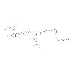 ChemSpider 2D Image | (2R)-3-({[(2S)-2,3-Dihydroxypropoxy](hydroxy)phosphoryl}oxy)-2-[(11Z,14Z)-11,14-icosadienoyloxy]propyl (9alpha,11alpha,13E,15S)-9,11,15-trihydroxy-6-oxoprost-13-en-1-oate | C46H81O14P