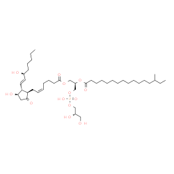 ChemSpider 2D Image | (2R)-3-({[(2S)-2,3-Dihydroxypropoxy](hydroxy)phosphoryl}oxy)-2-[(14-methylhexadecanoyl)oxy]propyl (5Z,11alpha,13E,15S)-11,15-dihydroxy-9-oxoprosta-5,13-dien-1-oate | C43H77O13P