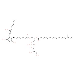ChemSpider 2D Image | (2R)-3-({[(2S)-2,3-Dihydroxypropoxy](hydroxy)phosphoryl}oxy)-2-[(14-methylhexadecanoyl)oxy]propyl (9alpha,11alpha,13E,15S)-9,11,15-trihydroxyprost-13-en-1-oate | C43H81O13P