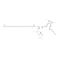 ChemSpider 2D Image | (2R,8S)-2-{[(3Z)-5-{(1S,2R,3R,5S)-3,5-Dihydroxy-2-[(1E,3R)-3-hydroxy-1-octen-1-yl]cyclopentyl}-3-pentenoyl]oxy}-5,8,11,11-tetrahydroxy-5,11-dioxido-4,6,10-trioxa-5lambda~5~,11lambda~5~-diphosphaundec-
1-yl 19-methylicosanoate | C45H84O16P2