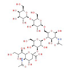 ChemSpider 2D Image | (6R)-5-Acetamido-3,5-dideoxy-6-[(1R,2R)-1,2,3-trihydroxypropyl]-beta-L-threo-hex-2-ulopyranonosyl-(2->3)-beta-D-galactopyranosyl-(1->4)-[beta-D-galactopyranosyl-(1->4)-beta-D-glucopyranosyl-(1->6)]-2-
acetamido-2-deoxy-beta-D-glucopyranose | C37H62N2O29