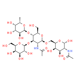 ChemSpider 2D Image | 6-Deoxy-alpha-L-galactopyranosyl-(1->4)-[beta-D-galactopyranosyl-(1->3)]-2-acetamido-2-deoxy-beta-D-glucopyranosyl-(1->6)-2-acetamido-2-deoxy-alpha-D-galactopyranose | C28H48N2O20
