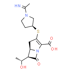 ChemSpider 2D Image | (5R,6R)-3-{[(3S)-1-Ethanimidoyl-3-pyrrolidinyl]sulfanyl}-6-[(1R)-1-hydroxyethyl]-7-oxo-1-azabicyclo[3.2.0]hept-2-ene-2-carboxylic acid | C15H21N3O4S