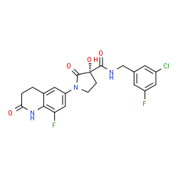 ChemSpider 2D Image | (3S)-N-(3-Chloro-5-fluorobenzyl)-1-(8-fluoro-2-oxo-1,2,3,4-tetrahydro-6-quinolinyl)-3-hydroxy-2-oxo-3-pyrrolidinecarboxamide | C21H18ClF2N3O4