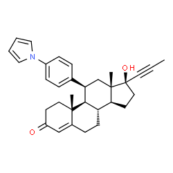 ChemSpider 2D Image | (8S,9R,10R,11S,13S,14S,17S)-17-Hydroxy-10,13-dimethyl-17-(1-propyn-1-yl)-11-[4-(1H-pyrrol-1-yl)phenyl]-1,2,6,7,8,9,10,11,12,13,14,15,16,17-tetradecahydro-3H-cyclopenta[a]phenanthren-3-one (non-preferr
ed name) | C32H37NO2