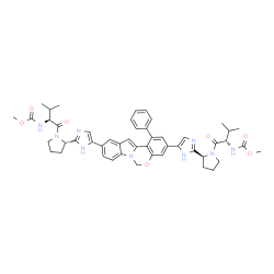 ChemSpider 2D Image | Methyl [(2S)-1-{(2S)-2-[5-(3-{2-[(2S)-1-{(2S)-2-[(methoxycarbonyl)amino]-3-methylbutanoyl}-2-pyrrolidinyl]-1H-imidazol-5-yl}-1-phenylindolo[1,2-c][1,3]benzoxazin-10-yl)-1H-imidazol-2-yl]-1-pyrrolidiny
l}-3-methyl-1-oxo-2-butanyl]carbamate | C49H55N9O7