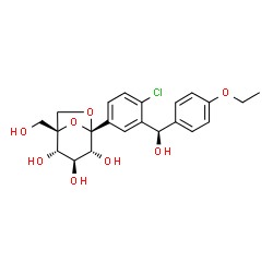 ChemSpider 2D Image | (1S,2S,3S,4R,5S)-5-{4-Chloro-3-[(R)-(4-ethoxyphenyl)(hydroxy)methyl]phenyl}-1-(hydroxymethyl)-6,8-dioxabicyclo[3.2.1]octane-2,3,4-triol (non-preferred name) | C22H25ClO8