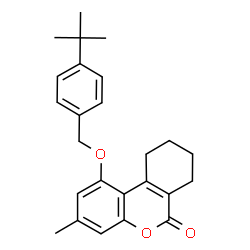 ChemSpider 2D Image | 3-Methyl-1-{[4-(2-methyl-2-propanyl)benzyl]oxy}-7,8,9,10-tetrahydro-6H-benzo[c]chromen-6-one | C25H28O3