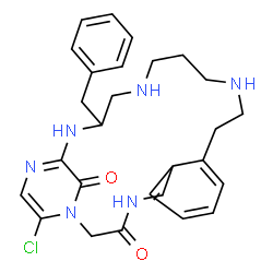 ChemSpider 2D Image | 20-Benzyl-25-chloro-1,4,14,18,21,23-hexaazatricyclo[20.3.1.0~6,11~]hexacosa-6,8,10,22,24-pentaene-3,26-dione | C27H33ClN6O2