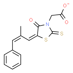 ChemSpider 2D Image | {(5E)-5-[(2Z)-2-Methyl-3-phenyl-2-propen-1-ylidene]-4-oxo-2-thioxo-1,3-thiazolidin-3-yl}acetate | C15H12NO3S2