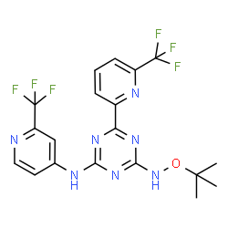 ChemSpider 2D Image | N-[(2-Methyl-2-propanyl)oxy]-N'-[2-(trifluoromethyl)-4-pyridinyl]-6-[6-(trifluoromethyl)-2-pyridinyl]-1,3,5-triazine-2,4-diamine | C19H17F6N7O