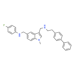 ChemSpider 2D Image | N-{[3-({[2-(4-Biphenylyl)ethyl]amino}methyl)-1-methyl-1H-indol-5-yl]methyl}-4-fluoroaniline | C31H30FN3