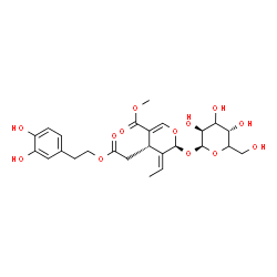 ChemSpider 2D Image | Methyl (2S,3E,4S)-4-{2-[2-(3,4-dihydroxyphenyl)ethoxy]-2-oxoethyl}-3-ethylidene-2-(beta-D-threo-hexopyranosyloxy)-3,4-dihydro-2H-pyran-5-carboxylate | C25H32O13