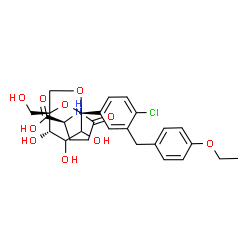 ChemSpider 2D Image | (2S)-5-Oxo-2-pyrrolidinecarboxylic acid - (1S,2S,5S)-5-[4-chloro-3-(4-ethoxybenzyl)phenyl]-1-(hydroxymethyl)-6,8-dioxabicyclo[3.2.1]octane-2,3,4-triol (1:1) (non-preferred name) | C27H32ClNO10