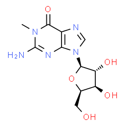 ChemSpider 2D Image | 2-Amino-1-methyl-9-(beta-D-xylofuranosyl)-1,9-dihydro-6H-purin-6-one | C11H15N5O5