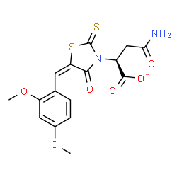 ChemSpider 2D Image | (2S)-4-Amino-2-[(5E)-5-(2,4-dimethoxybenzylidene)-4-oxo-2-thioxo-1,3-thiazolidin-3-yl]-4-oxobutanoate | C16H15N2O6S2