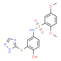ChemSpider 2D Image | N-[4-Hydroxy-3-(1H-1,2,4-triazol-3-ylsulfanyl)phenyl]-2,5-dimethoxybenzenesulfonamide | C16H16N4O5S2
