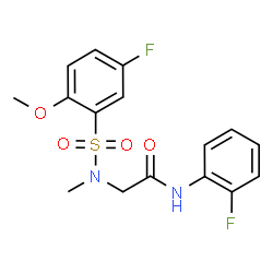 ChemSpider 2D Image | N~2~-[(5-Fluoro-2-methoxyphenyl)sulfonyl]-N-(2-fluorophenyl)-N~2~-methylglycinamide | C16H16F2N2O4S