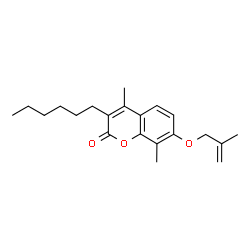 ChemSpider 2D Image | 3-Hexyl-4,8-dimethyl-7-[(2-methyl-2-propen-1-yl)oxy]-2H-chromen-2-one | C21H28O3