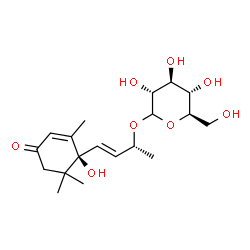 ChemSpider 2D Image | (2R,3E)-4-[(1S)-1-Hydroxy-2,6,6-trimethyl-4-oxo-2-cyclohexen-1-yl]-3-buten-2-yl D-glucopyranoside | C19H30O8