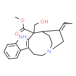 ChemSpider 2D Image | Methyl (16Z)-16-ethylidene-2-(hydroxymethyl)-4,14-diazatetracyclo[12.2.2.0~3,11~.0~5,10~]octadeca-3(11),5,7,9-tetraene-2-carboxylate | C21H26N2O3