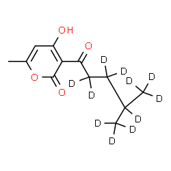 ChemSpider 2D Image | 4-Hydroxy-6-methyl-3-[4-(~2~H_3_)methyl(~2~H_8_)pentanoyl]-2H-pyran-2-one | C12H5D11O4