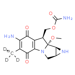 ChemSpider 2D Image | [(1aS,8S,8aR,8bS)-6-Amino-8a-methoxy-5-(~13~C,~2~H_3_)methyl-4,7-dioxo-1,1a,2,4,7,8,8a,8b-octahydroazireno[2',3':3,4]pyrrolo[1,2-a]indol-8-yl]methyl carbamate | C1413CH15D3N4O5