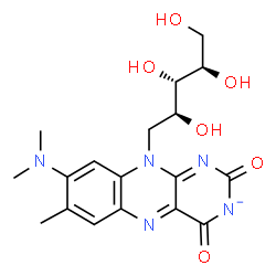 ChemSpider 2D Image | 1-Deoxy-1-[8-(dimethylamino)-7-methyl-2,4-dioxo-2H-benzo[g]pteridin-3-id-10(4H)-yl]-D-ribitol | C18H22N5O6