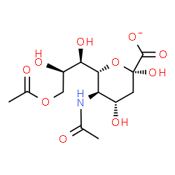 ChemSpider 2D Image | (6R)-5-Acetamido-6-[(1R,2R)-3-acetoxy-1,2-dihydroxypropyl]-3,5-dideoxy-beta-L-threo-hex-2-ulopyranosonate | C13H20NO10