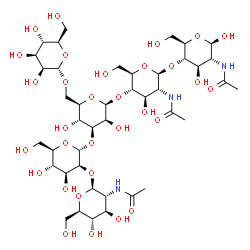 ChemSpider 2D Image | 2-Acetamido-2-deoxy-beta-D-glucopyranosyl-(1->2)-alpha-D-mannopyranosyl-(1->3)-[alpha-D-mannopyranosyl-(1->6)]-beta-D-mannopyranosyl-(1->4)-2-acetamido-2-deoxy-beta-D-glucopyranosyl-(1->4)-2-acetamido
-2-deoxy-beta-D-glucopyranose | C42H71N3O31