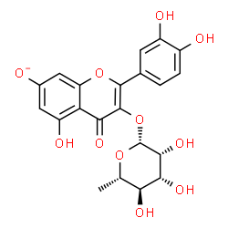 ChemSpider 2D Image | 3-[(6-Deoxy-beta-L-mannopyranosyl)oxy]-2-(3,4-dihydroxyphenyl)-5-hydroxy-4-oxo-4H-chromen-7-olate | C21H19O11