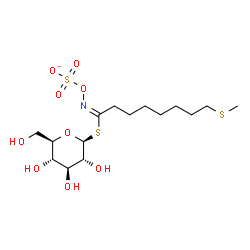 ChemSpider 2D Image | 1-S-[(1E)-8-(Methylsulfanyl)-N-(sulfonatooxy)octanimidoyl]-1-thio-beta-D-glucopyranose | C15H28NO9S3