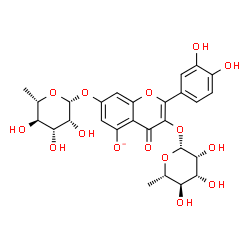 ChemSpider 2D Image | 3,7-Bis[(6-deoxy-beta-L-mannopyranosyl)oxy]-2-(3,4-dihydroxyphenyl)-4-oxo-4H-chromen-5-olate | C27H29O15
