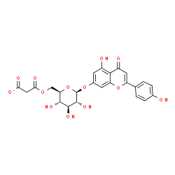 ChemSpider 2D Image | 5-Hydroxy-2-(4-hydroxyphenyl)-4-oxo-4H-chromen-7-yl 6-O-(carboxylatoacetyl)-beta-D-glucopyranoside | C24H21O13