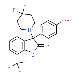 ChemSpider 2D Image | 3-(4,4-Difluoro-1-piperidinyl)-3-(4-hydroxyphenyl)-7-(trifluoromethyl)-1,3-dihydro-2H-indol-2-one | C20H17F5N2O2