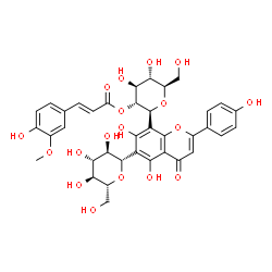 ChemSpider 2D Image | (2S,3R,4S,5S,6R)-2-{5,7-Dihydroxy-2-(4-hydroxyphenyl)-4-oxo-6-[(2S,3R,4R,5S,6R)-3,4,5-trihydroxy-6-(hydroxymethyl)tetrahydro-2H-pyran-2-yl]-4H-chromen-8-yl}-4,5-dihydroxy-6-(hydroxymethyl)tetrahydro-2
H-pyran-3-yl (2E)-3-(4-hydroxy-3-methoxyphenyl)acrylate (non-preferred name) | C37H38O18