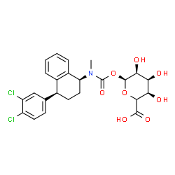 ChemSpider 2D Image | (5xi)-1-O-{[(1S,4S)-4-(3,4-Dichlorophenyl)-1,2,3,4-tetrahydro-1-naphthalenyl](methyl)carbamoyl}-alpha-L-ribo-hexopyranuronic acid | C24H25Cl2NO8
