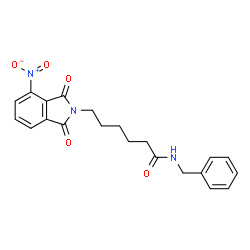ChemSpider 2D Image | N-Benzyl-6-(4-nitro-1,3-dioxo-1,3-dihydro-2H-isoindol-2-yl)hexanamide | C21H21N3O5