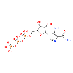 ChemSpider 2D Image | 5-Amino-1-[5-O-(hydroxy{[hydroxy(phosphonooxy)phosphoryl]oxy}phosphoryl)-beta-D-lyxofuranosyl]-1H-imidazole-4-carboxamide | C9H17N4O14P3