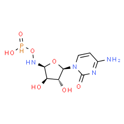 ChemSpider 2D Image | [[(2S,3R,4R,5R)-5-(4-amino-2-oxo-pyrimidin-1-yl)-3,4-dihydroxy-tetrahydrofuran-2-yl]amino]oxyphosphinic acid | C8H13N4O7P