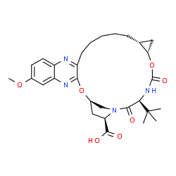 ChemSpider 2D Image | (1R,18R,20S,24S,27R)-7-Methoxy-24-(2-methyl-2-propanyl)-22,25-dioxo-2,21-dioxa-4,11,23,26-tetraazapentacyclo[24.2.1.0~3,12~.0~5,10~.0~18,20~]nonacosa-3,5,7,9,11-pentaene-27-carboxylic acid | C29H38N4O7