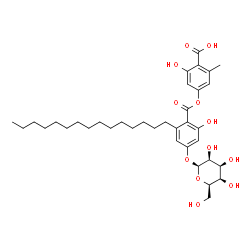 ChemSpider 2D Image | 2-Hydroxy-4-{[2-hydroxy-6-pentadecyl-4-(beta-D-talopyranosyloxy)benzoyl]oxy}-6-methylbenzoic acid | C36H52O12