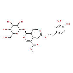 ChemSpider 2D Image | Methyl (2S,3E,4S)-4-{2-[2-(3,4-dihydroxyphenyl)ethoxy]-2-oxoethyl}-3-ethylidene-2-(beta-D-galactopyranosyloxy)-3,4-dihydro-2H-pyran-5-carboxylate | C25H32O13