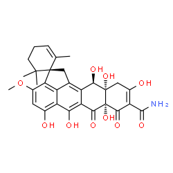 ChemSpider 2D Image | (1R,7a'S,11a'S,12'R)-5',6',7a',10',11a',12'-Hexahydroxy-3'-methoxy-2,6,6-trimethyl-7',8'-dioxo-7',7a',8',11',11a',12'-hexahydro-1'H-spiro[cyclohex-2-ene-1,2'-cyclopenta[de]tetracene]-9'-carboxamide | C30H31NO10